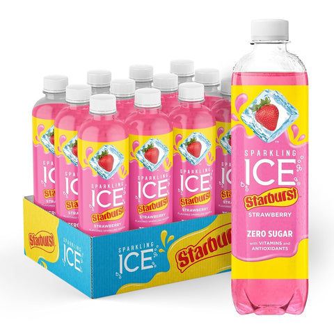 Sparkling Ice STARBURST Cherry, Zero Sugar Flavored Sparkling Water, with Vitamins and Antioxidants, Low Calorie Beverage, 17 fl oz Bottles (Pack of 12)