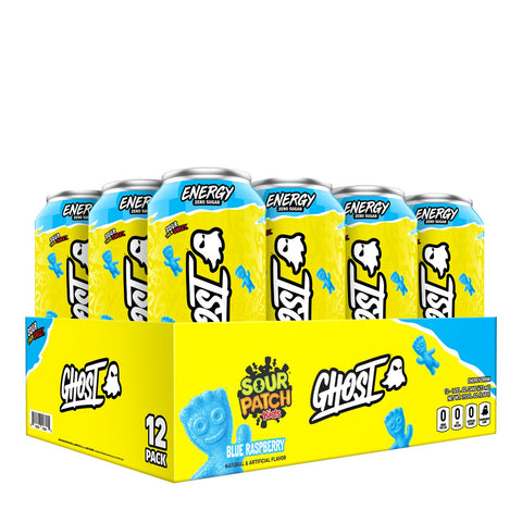 Ghost Energy Ready to Drink 16 Ounce Cans (Sour Patch Kids Blue Raspberry, 12 Cans)