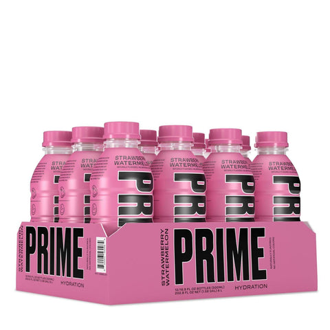 Prime Hydration Drink Sports Beverage "Strawberry Watermelon," Naturally Flavored, 10% Coconut Water, 250mg BCAAs, B Vitamins, Antioxidants, 834mg Electrolytes, Only 20 Calories per 16.9 Fl Oz Bottle (Pack of 12)