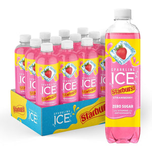 Sparkling Ice STARBURST Cherry, Zero Sugar Flavored Sparkling Water, with Vitamins and Antioxidants, Low Calorie Beverage, 17 fl oz Bottles (Pack of 12)